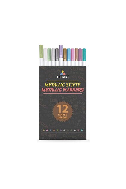 Set de 12 markere metalice profesionale, Nepermanente, Multicolore
