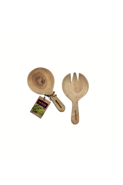 Set de 2 tacâmuri pentru salată, lingură și furculiță din lemn de salcâm, 15 x 8 x 1,5 cm