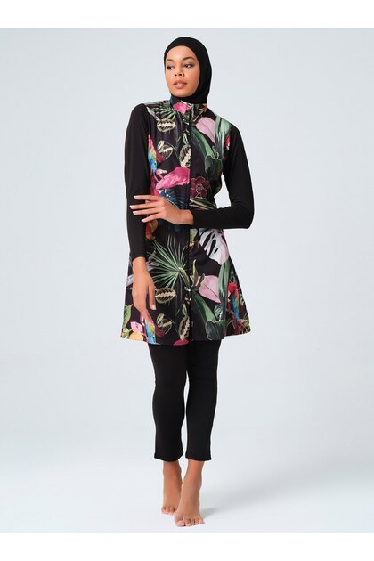Tabiat Patterned Hijab Swimsuit - Pink -