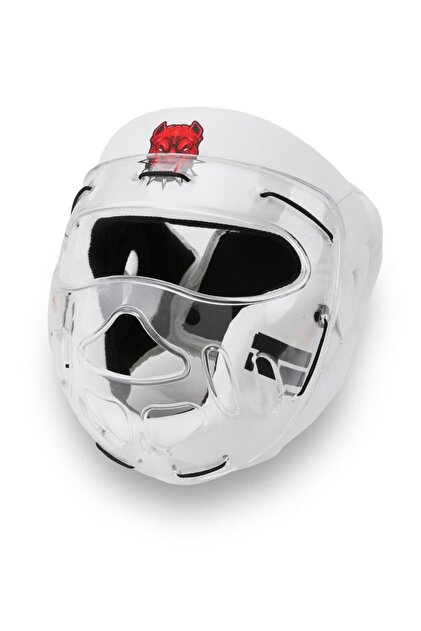 Face Protected Boxing Helmet, White Pitbull Patterned Glass Model
