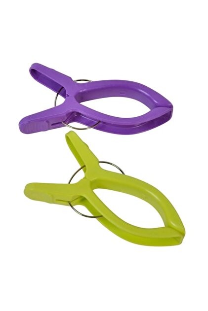 Clesti/carlige pentru fixarea prosopului pe sezlong ANGMAD, 2 bucati, culoare: verde lime si mov, di