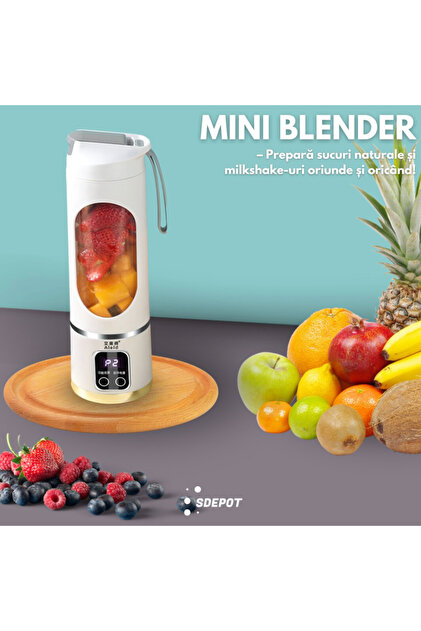 MINI BLENDER ELECTRIC PORTABIL RAZO, MULTIFUNCȚIONAL, ÎNCĂRCARE USB, CONTROL MULTIVITEZĂ, 450ml,Alb