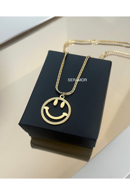 Gülen yüz emoji kolye çelik