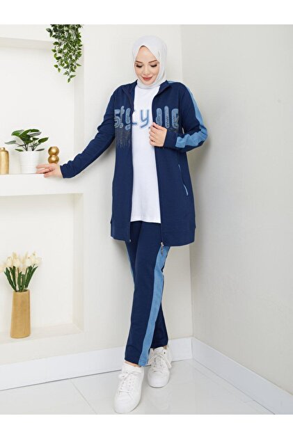 moda4b lü Spor Tesettür Takım - Pamuk ve Denim Detaylı Günlük