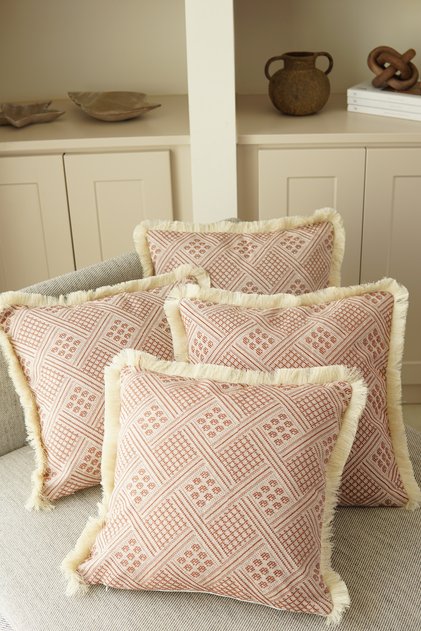 4 Pieces of Natural Cotton Traditional Buldan Woven Throw Pillow Case - 42*42 cm - Tile