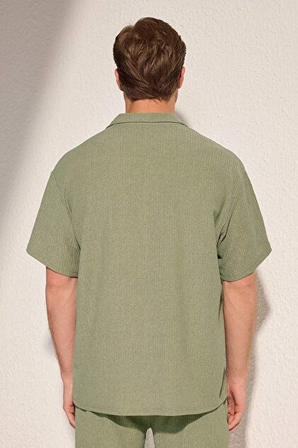 Trendyolmilla Man Mint Oversize/Geniş Kesim Dokulu Örme Polo Yaka