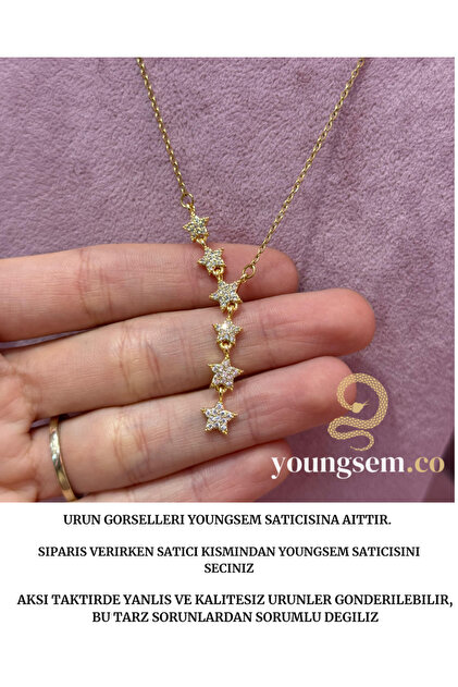 Stainless Steel Kayan Yıldızlı Gold Y Necklace with Shiny Stones