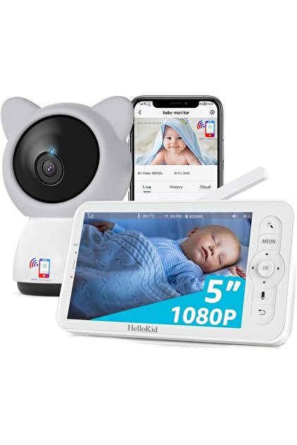 2 σε 1 Wifi Baby Monitor, Πολλαπλή προβολή Hellokid Duo, Νυχτερινή όραση, Εφαρμογή τηλεφώνου