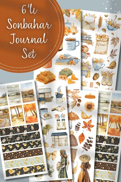 Sonbahar Temalı Sticker Seti 6'lı Bullet Journal ve Scrapbook İçin