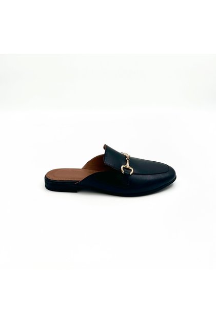 Black Leather Loafer Slippers