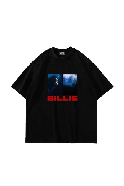 Sekizbiraltı Billie Eilish Baskılı Oversize Unisex Siyah Tshirt