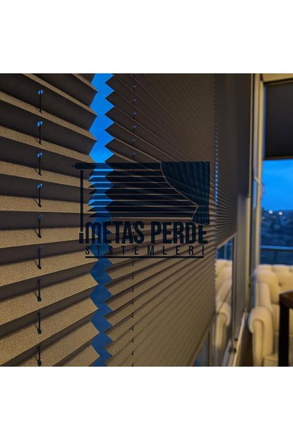 Plise Perde(ANTRASİT) Kolay Yapışkanlı Montaj Katlanabilir Cam Balkon Perdesi-ofis-ev Perdesi
