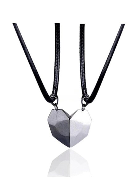 Gray Black Two Pieces Magnet Double Heart Lover Metal Necklace Jewelry