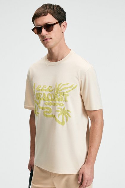 Sweet men's 100% cotton oversize fit printed short sleeve round neck vanilla t-shirt