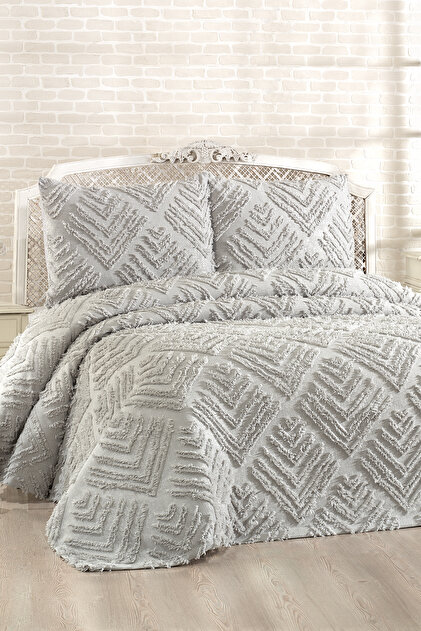 Çeyiz Diyarı Pine Set dublu de 3 piese pentru pat, gri
