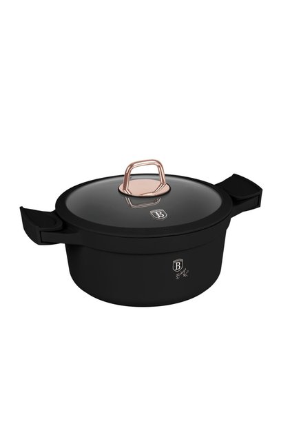 Oală cu capac, mânere din silicon 24 cm, 4,4 l Black Rose Berlinger Haus BH 1457, antiaderentă, neagră