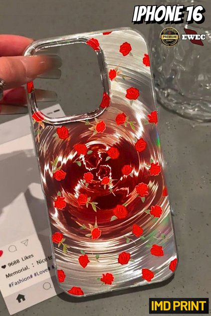 iPhone 16 Compatible Red Rose Design Hologram Ins Style Imd Premium Phone Case