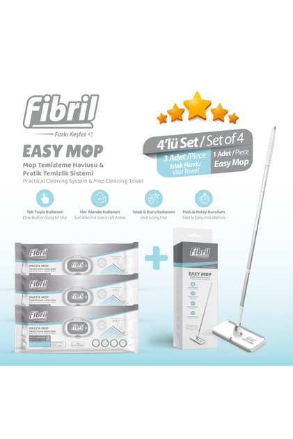 Easy Mop Pratik Temizlik Sistemi + 3 Paket Temizleme Havlusu 120 Yaprak
