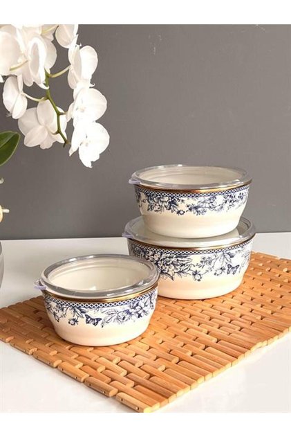 Blue Enameled 3-Piece Storage Container with Lid