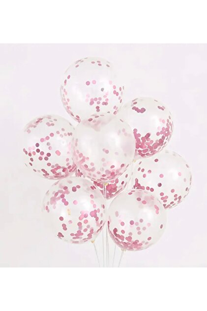 Pembe Konfetili 10 Adet Şeffaf Balon