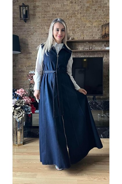 Women S Denim Bodycon Zip-Up Gilet Dress - Casual and Stylish Design Denim Dress