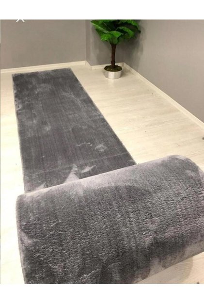Peluş Halı Yolluk Post Halı Kaymaz Taban Yıkanabilir Antrasit