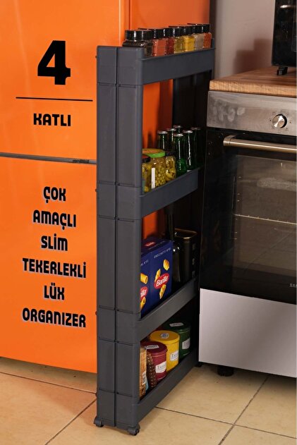 ego home Mote 4 Katlı Çok Amaçlı Tekerlekli Raf Plastik Raf Mutfak
