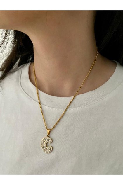 Women's Steel Necklace Twist Chain Zircon Stone Letter Tarnish Resistant Women's Necklace
