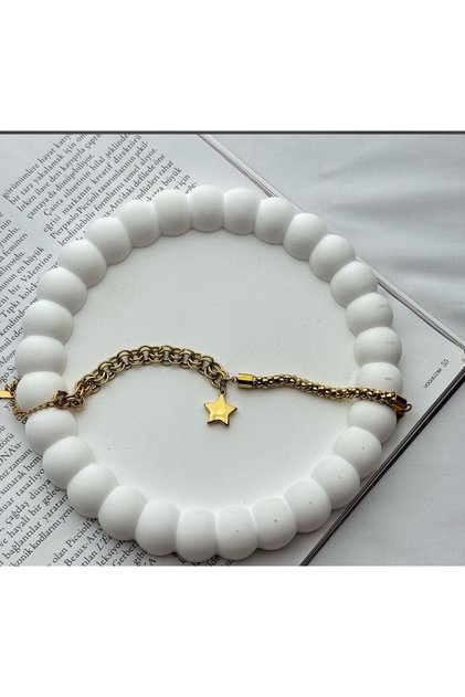 Women's Steel Bracelet Star Detail Mix Chain Bracelet