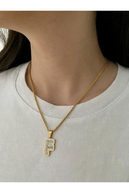 Women's Steel Necklace Twist Chain Zircon Stone Letter Tarnish Resistant Women's Necklace