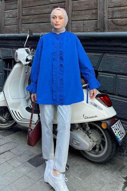 Flores Ruffled Tunic Cobalt Blue