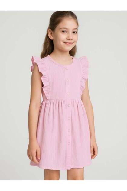 Girl's Buttoned Muslin Dress