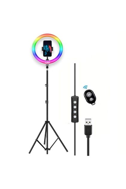 Lampă circulară cu LED-uri, inel luminos, 26 cm, 3 moduri de iluminare, 8 niveluri de ajustare, 1 x suport pentru telefon