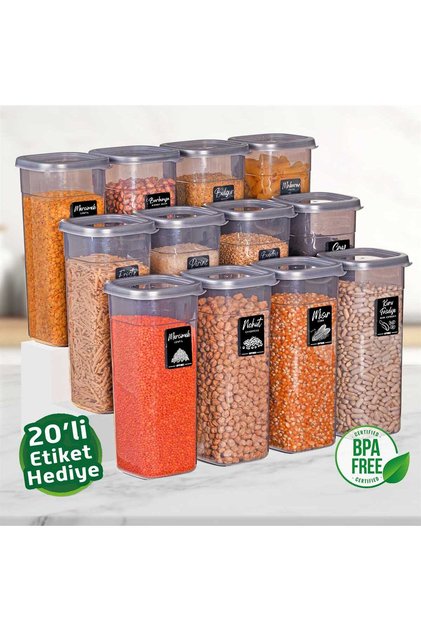 Set of 6 12 Piece Storage Container Square 1700 ml (20 Pieces with Label Gift)