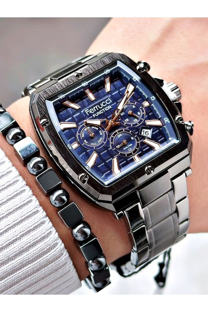 FERRUCCİ FUNCTION LACİVERT KADRANLI GRİ METAL ERKEK KOL SAATİ