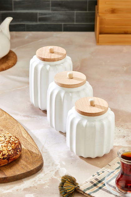 Sezka Life Yıldız Vakumlu Ahşap Kapaklı 3 Boy Kavanoz Seti (çay