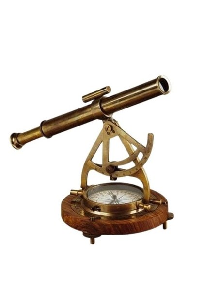 Ağaç Tabanlı Büyük Pusulalı Eskitme Pirinç Teleskop 25x33cm