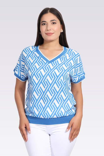 10389 Blue Striped Detail Patterned Bluz