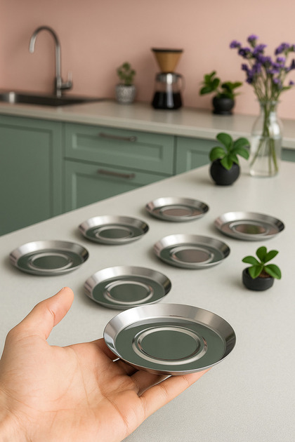 Set of 6 Stainless Steel Silver Tea Plates, Coaster, Elegant, Presentation, Invitation, Guest Presentation