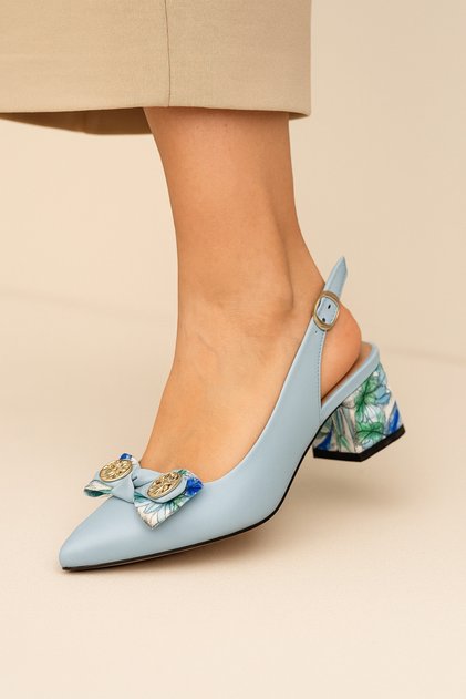 Women's Heeled (Studded) Shoes Genuine Baby Blue Leather