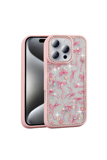 halkhouse Apple iPhone 16 Pro Max Kılıf Taşlı ve Simli Kadınlara