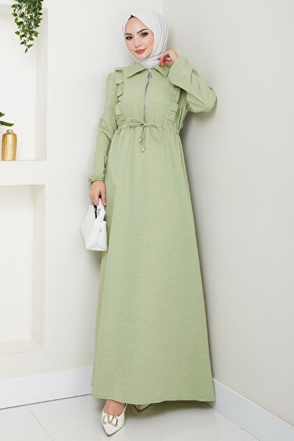 mint green dress hijab Modest Formal Leaf Dress G539 Mint main image 0