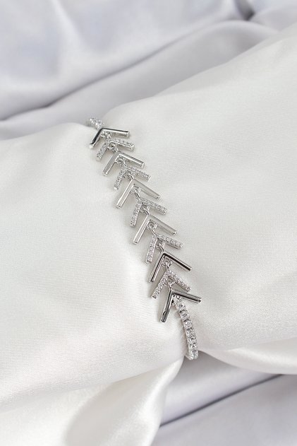 Brass Silver Color Zircon Stone Fish Scale Women's Bracelet