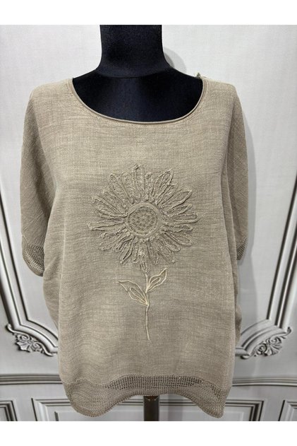 Women's Oversize Embossed Mesh 100% Linen Blouse