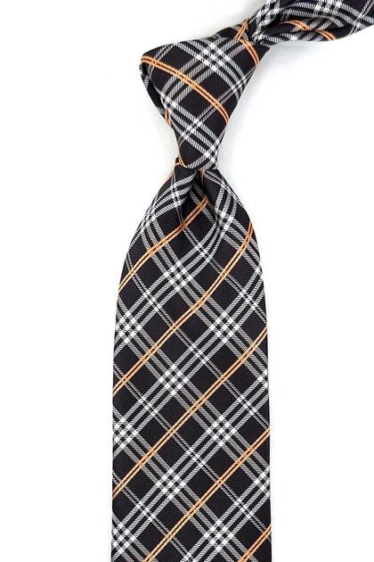 Brown Plaid Pattern Classic Tie with Handkerchief Kk13202