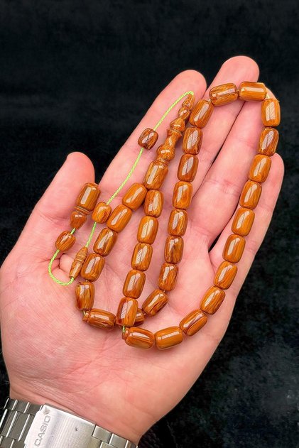 Moire Brown Capsule Squeeze Amber Prayer Beads