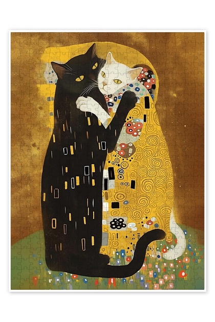 Kitty Klimt Öpücük 500 Parça Puzzle Yapboz Kedi Köpek Temalı Doğa ve Orman Hayvanları