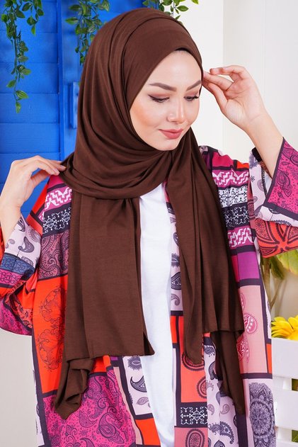 Hijab Combed Cotton Shawl Plain Brown