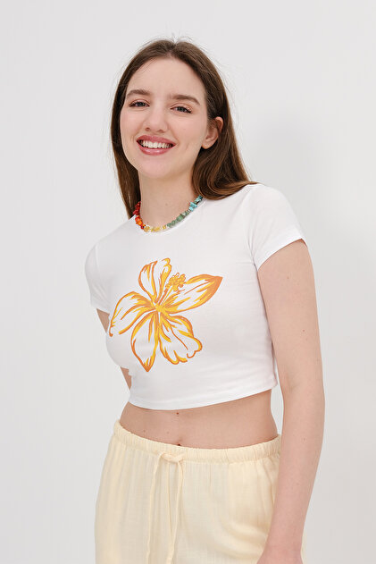 Addax Çiçek Baskılı Crop T-shirt P1784 - Fiyatı, Yorumları