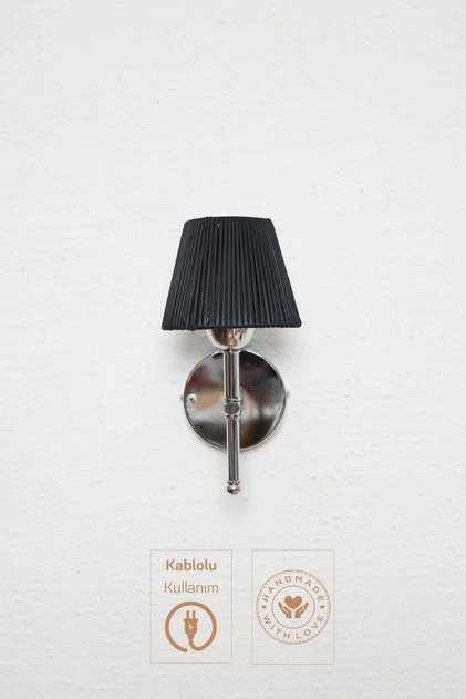 Black Leather Wired Wall Lighting Sconce - Bottom Silver